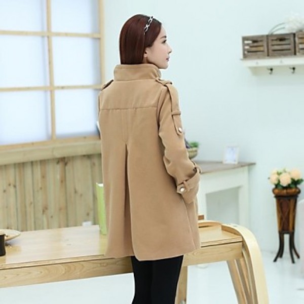 Maternity Mock neck Tweed Buckle Solid color Loose Trench Coat