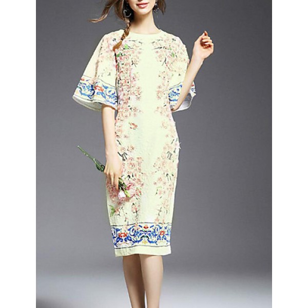 Casual/Daily Simple Sheath Dress,Print Round Neck ...