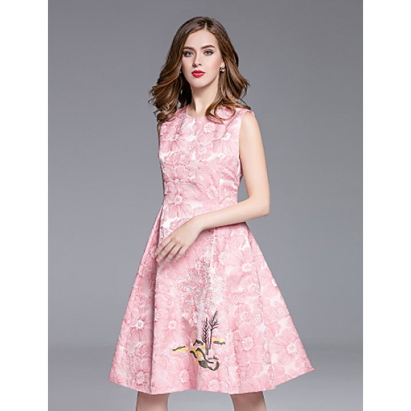 Boutique S Women's Formal Sophisticated Sheath DressPrint Round Neck Knee-length Sleeveless Pink / Green Summer