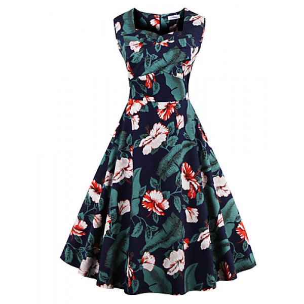 Women's Plus Size Vintage Swing Dress,Floral Squar...