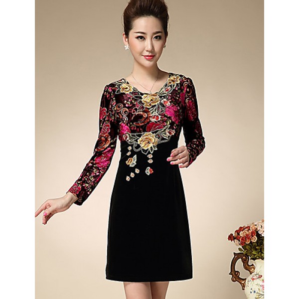 Women's Casual/Daily Simple Sheath Dress,Embroider...