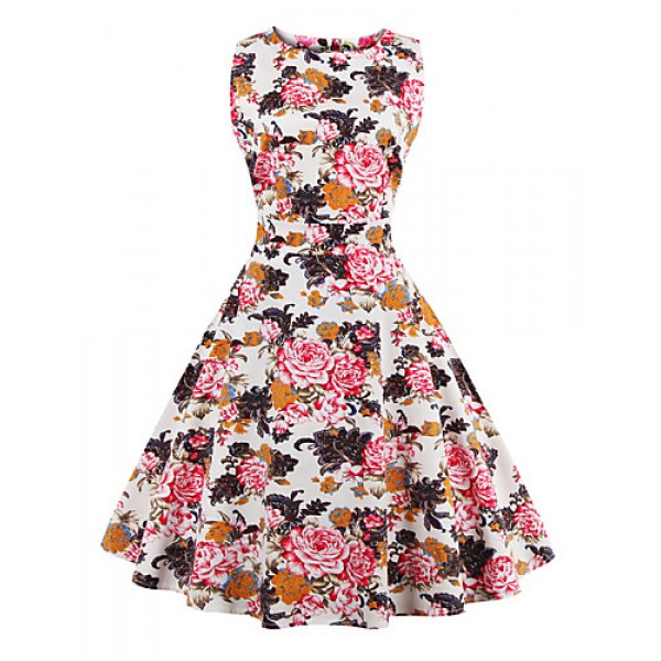 Women's Plus Size Vintage Swing Dress,Floral Round...