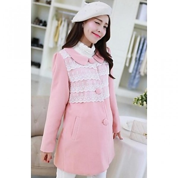 Maternity Long Coat , Casual/Lace Long Sleeve Cotton/Polyester