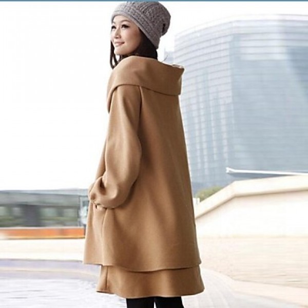 Women's Cape Korean Plus Size with Belt Woolen Blend Maternity Trench Coat