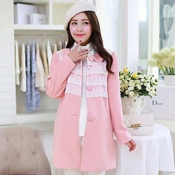 Maternity Long Coat , Casual/Lace Long Sleeve Cotton/Polyester